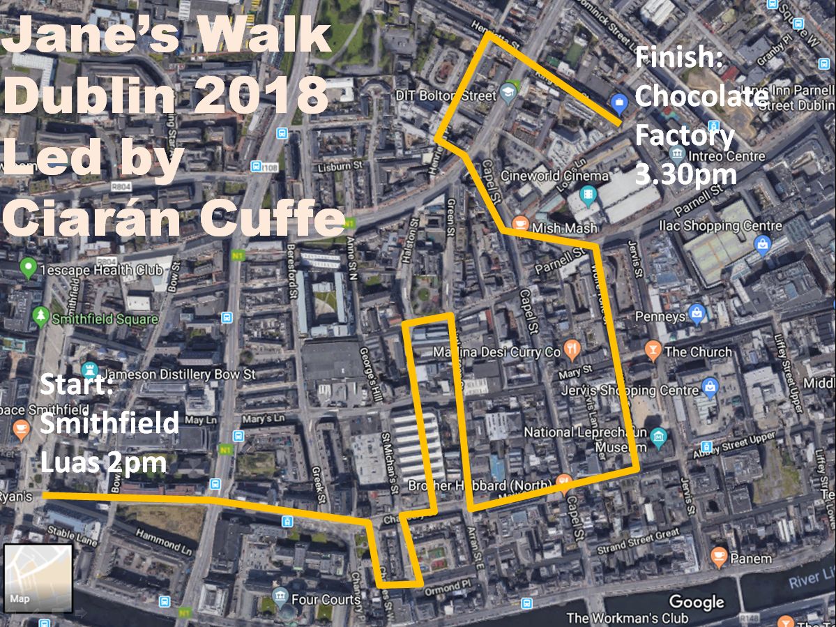janeswalkdublin's tweet photo. Friends, Our 2018 Dublin Jane's Walk kicks off from Smithfield Luas stop this Saturday 5th May at 2pm. and will be led by @ciarancuffe He'll be passing markets, a synagogue, public spaces and discussing potential housing solutions for the city. Do join us, RT appreciated https://t.co/yXitmbQ4iY