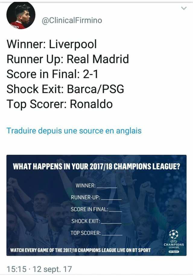 Saif_Weshahi's tweet photo. مشجع ليفربولي                               في عام 2017 توقع ماذا سيحدث هذا الموسم في دوري الابطال ! تقول حضر الدوري ف الحلم !😂 https://t.co/OvjJ36ndTl