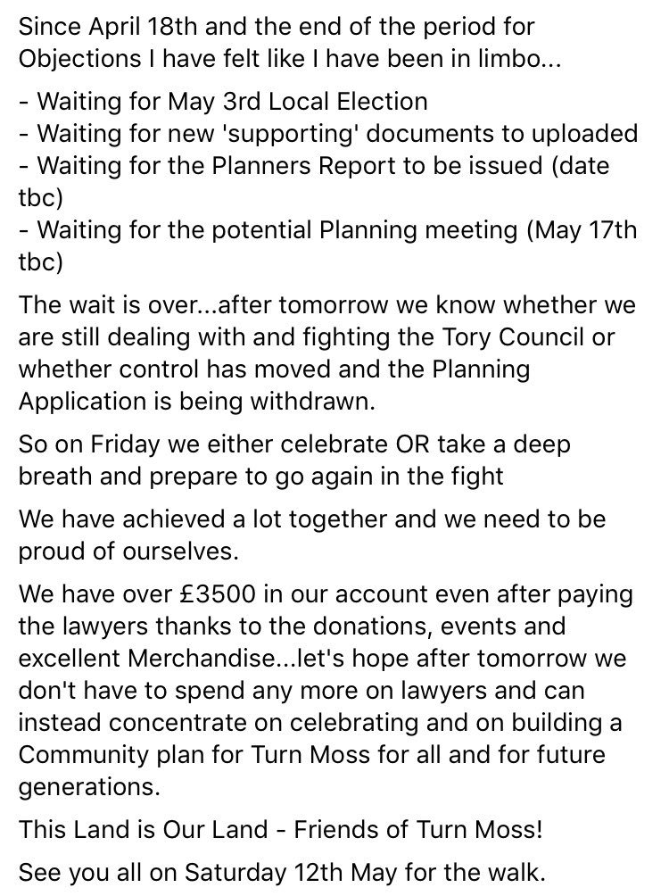 A message from Simon,Friends Of Turn Moss Chairman. We've been doing lots of waiting, but tomorrow we can do lots of voting! #ThisLandIsOurLand #SaveTurnMoss