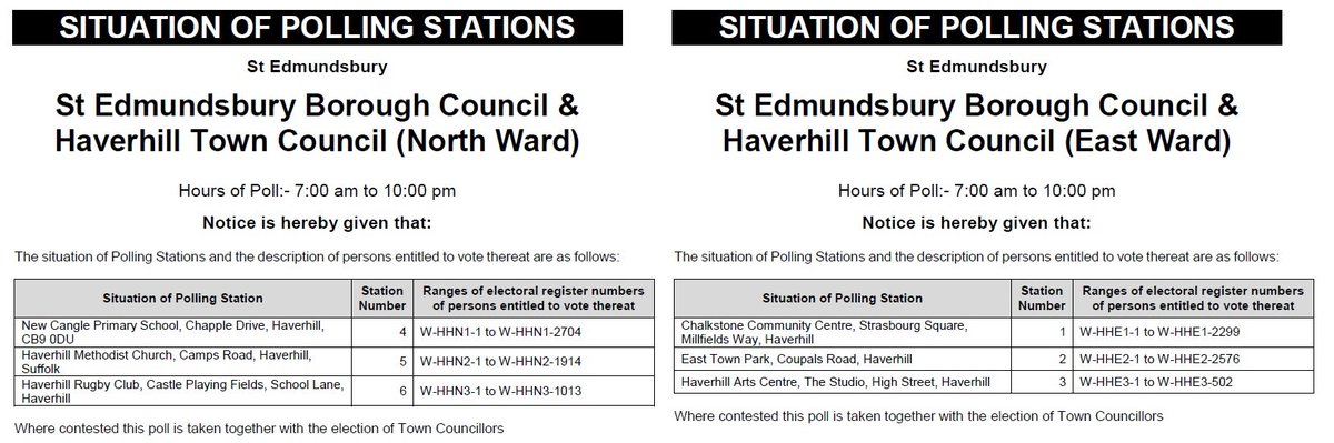 burystedlabour's tweet photo. Live in #Haverhill? Remember to #VoteLabour today (3rd May) for Martin Jerram (North Ward) and David Smith (East Ward) in the by-elections tomorrow. Polls open 7am to 10pm. Details of your polling stations are below. You don't need a polling card to vote. #VoteLabourMay3rd2018 https://t.co/KGJHRXW0sJ