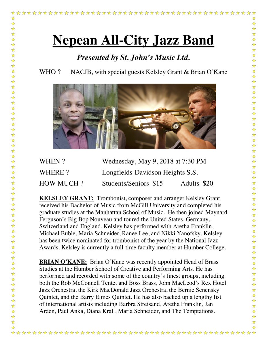 Come see the Nepean All-City Jazz Band in concert on May 9th with special guests  Brian O'Kane and Kelsley Grant.