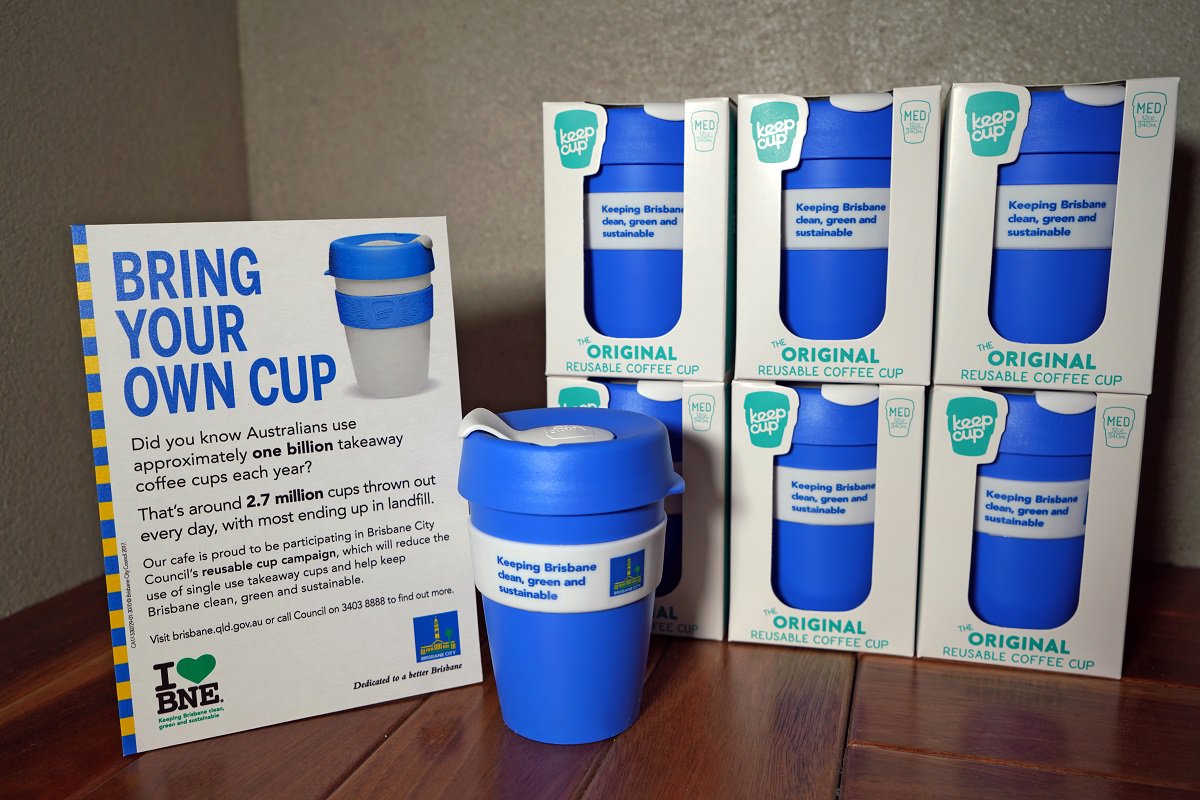 brisbanecityqld's tweet photo. Calling Brisbane cafes!  Sign-up to receive 20 free reusable cups to give away as part of our reusable cup campaign. Every little thing can make a big difference and help keep Brisbane clean, green and sustainable. #reusebne #brisbanecitycouncil https://t.co/2xHUFpQKOa https://t.co/H0puHsms8W