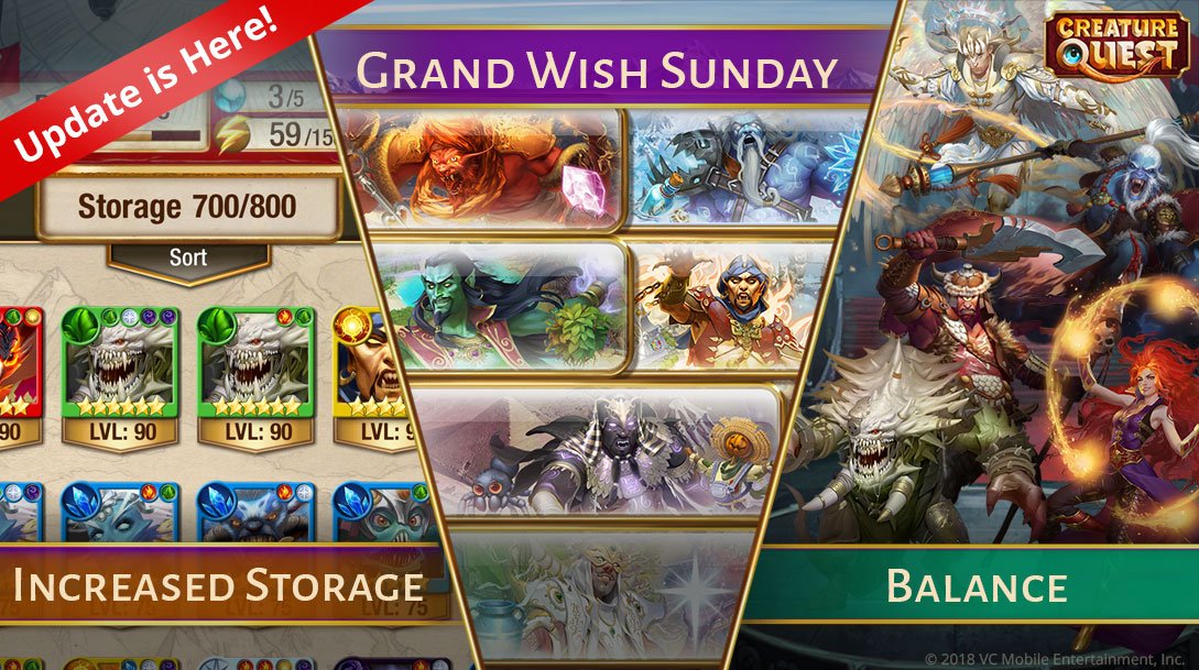 Update 1.9 has been released! Check out our previous patch notes post for details!
ow.ly/2SUs30jNYvn
Grab the update on the App Store, Google Play, and at the Amazon Appstore.  Amazon users may experience delays, please check back regularly. #CreatureQuest