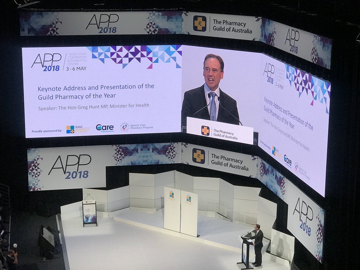 @APPConfAus starting off this morning with @GregHuntMP giving the keynote address, speaking about the importance of pharmacists and how we are “fundamental to primary care” #futureofpharmacy #APP2018 @NAPSA_Rx @PharmGuildAus