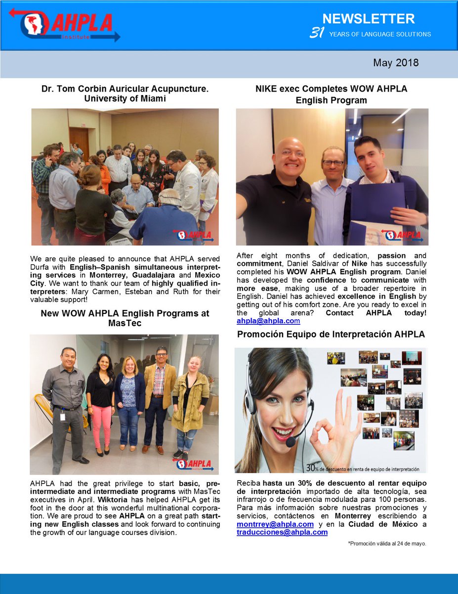 AHPLAJLF's tweet image. Check out the latest edition of the @AHPLAJLF Newsletter. The best companies rely on us: P&amp;amp;G, GE, Coca Cola, Richard Tyler International, Whirpool, Heineken, Johnson Electric, Caterpillar, U.S. Consulate &amp;amp; Western Union. #EnglishforExecutives  #AHPLA #translators #interpreters