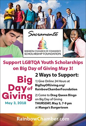 Stay up late with us! Donate to Rainbow Chamber Foundation &amp; #LGBTQA youth scholarships between 12 &amp; 12:10AM Thursday, May 3, for a chance at a $1000 Blastoff Booster Prize on #BDOG2018! bigdayofgiving.org/rainbowchamber…