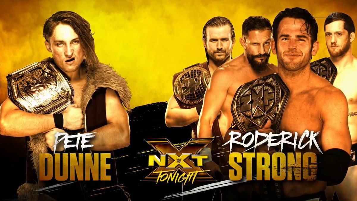 WWENetwork's tweet image. There's a score to be settled for #UKChampion @PeteDunneYxB AND #WWENXT #TagTeamChampion @roderickstrong, TONIGHT on @WWENetwork!