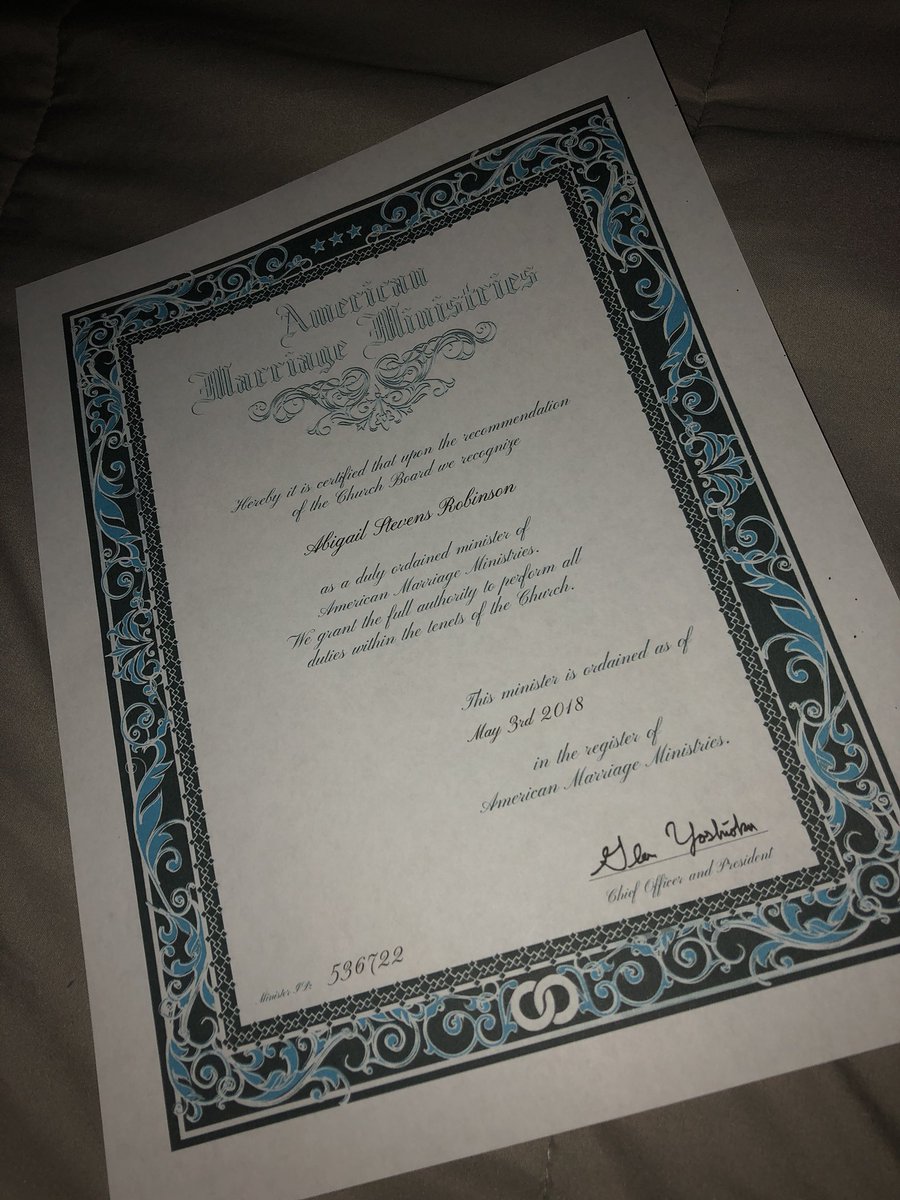 abbyrob18's tweet photo. Don’t know if I just gave away my address and phone number to a psychopath or actually got ordained https://t.co/KGY9kkzwRX