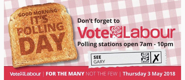 GarySee86's tweet photo. Good morning โ๏ธ
Itโs polling day, you can visit your local polling station between 7am - 10pm ๐ณ
Place your โ next to #Labour
#VoteLabourMay3rd2018 https://t.co/wb5UwEbhGX