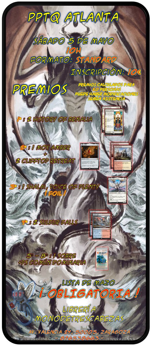 monozgz's tweet photo. Primer PPTQ de la Temporada Dominaria. Llega ese olor a Legacy a nuestros mazos Standard mmmmmm.
Os esperamos este sabado 5 de mayo a las 10h en Libreria @monozgz 

+info: https://t.co/0AEKNLeToX https://t.co/KCQm2fN2BI