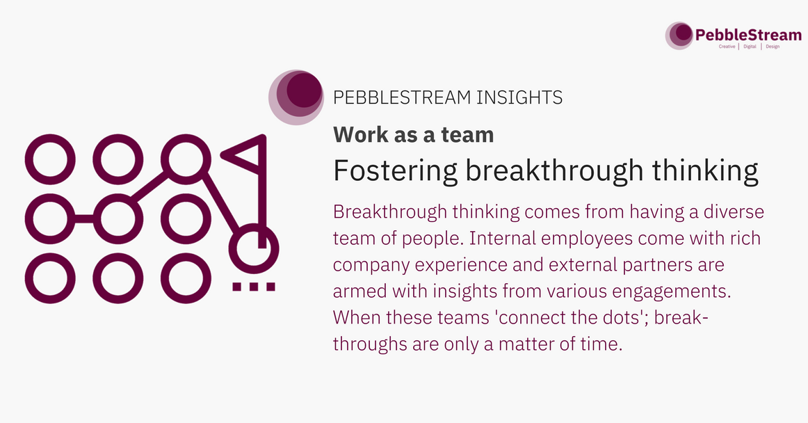 PblStream's tweet photo. We are already familiar with 'connecting dots'. However, these dots are always around us. It takes breakthrough thinking to 'connect' these. We believe teams of internal and external personnel truly unlock this kind of thinking. https://t.co/i1lrF0Ysz9