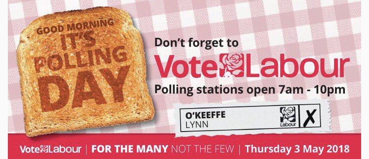 Good morning ☀️

It’s polling day, you can visit your local polling station between 7am - 10pm 🗳

Place your ❌ next to #Labour

#VoteLabourMay3rd2018