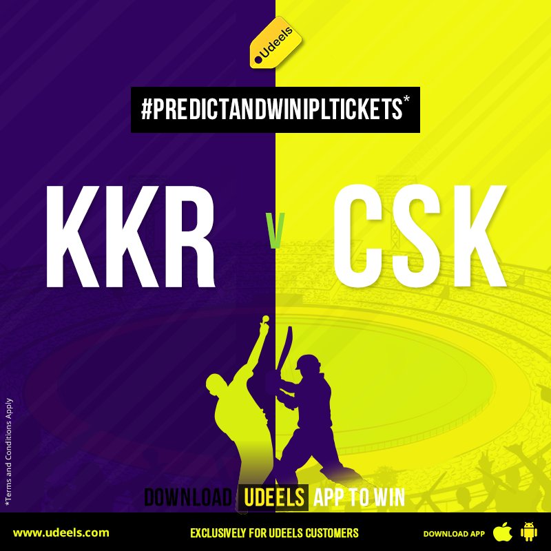 Udeels_India's tweet photo. #IPL2018 #ContestAlert
Guess who wins tonight's #IPL match – #KKRvsCSK and win* the #IPLTickets for #SRH   vs. #RCB match on May 7, 2018, held in #Hyderabad! Share a #screenshot of the downloaded Udeels #app along with your guesses. 
*TC:https://t.co/OedaEUovft https://t.co/1rx1iUhESB