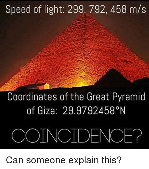 So something strange has been floating around the interwebs of late. Does the speed of light really match the latitudinal coordinates of the Great  #Pyramid at  #Giza??? The truth is, yes, yes they do! This is admittedly amazing!But, what should we make of it? Let’s explore!