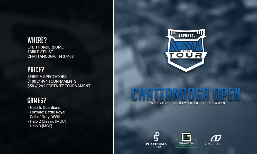 Are you a Halo, Fortnite or Call of Duty Competitive Gamer?

Checkout the <a href="/EsportsOpenTour/">Esports Open Tour</a> event taking place May 18-20 in Chattanooga, TN powered by <a href="/EPB_Chattanooga/">EPB</a> 

More info at esportsopentour.com