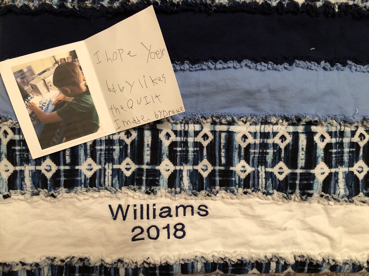 MrsWilliams190's tweet photo. Feeling the love from one of my 2nd graders today. A handmade quilt for my baby who will be arriving soon. How did I get so lucky? ☺️💙👶🏼 #LoveMyKiddos #BestClass @CajonValleyUSD @RiosRoadRunners https://t.co/ak4GACDmiu