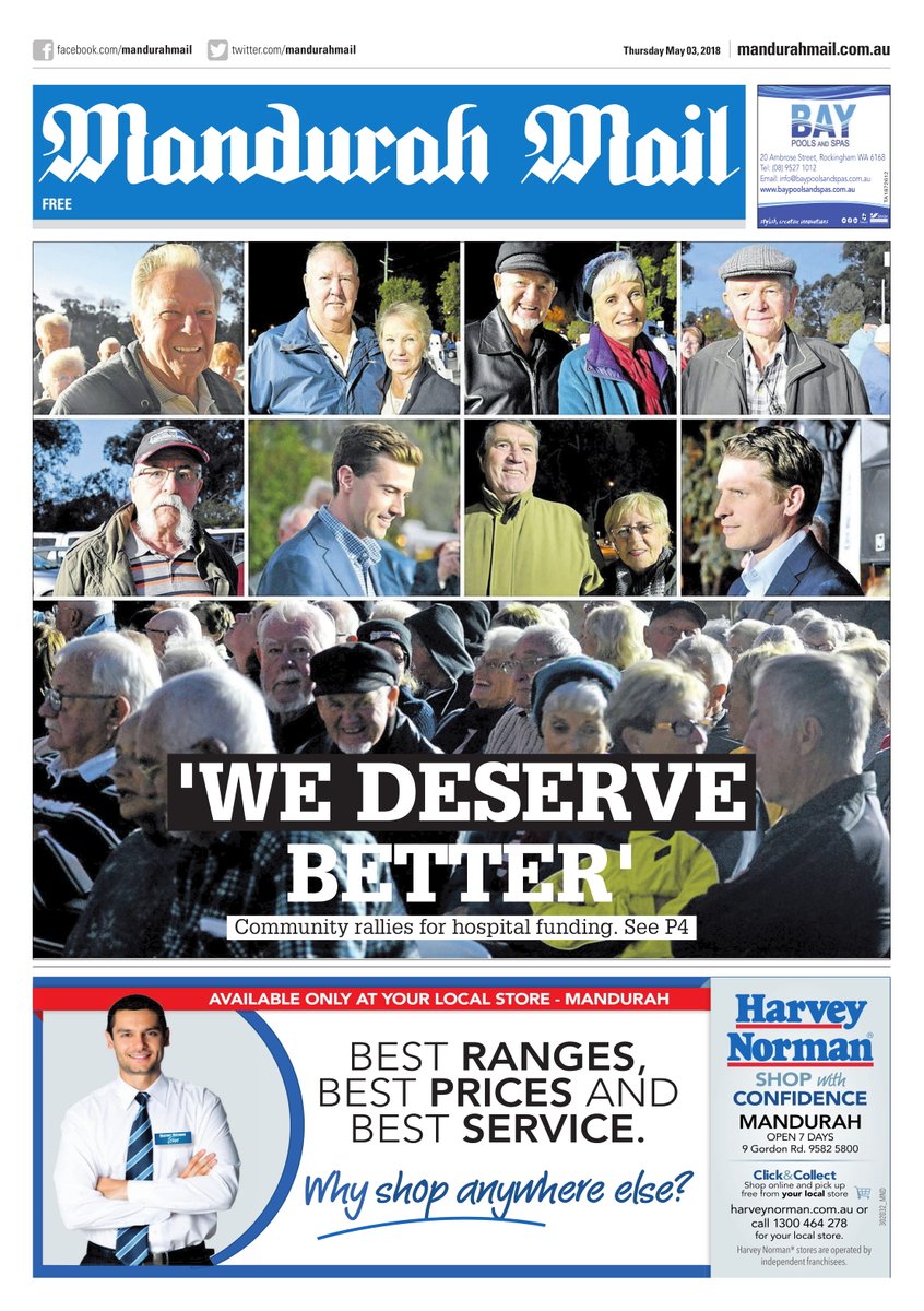 mandurahmail's tweet photo. Today's front page sees some of the faces which came out to support the Peel Health Rally this week. See the full story here: https://t.co/bSQaHdpbBD #WAnews #PeelHealthEmergency #frontpagenews https://t.co/AP1jKsPLr2