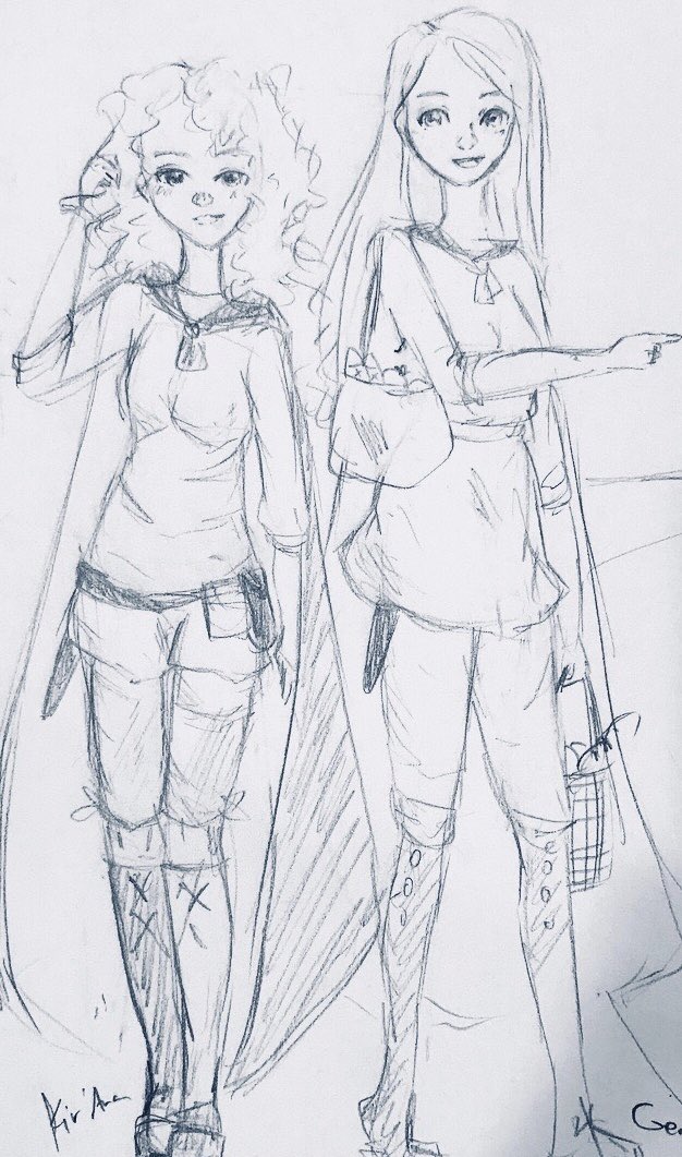 thetomewriter's tweet photo. The AMAZING KatieJ @kcaspian531 is at it again! Kir’Ana and Jerine brought to life in a sketch, clearly in the happier times before monsters and madness threatened their daily lives. LOVE THIS! #TheProving #PrincessKirAna #JerineMasterson https://t.co/MsAzhJXy7S