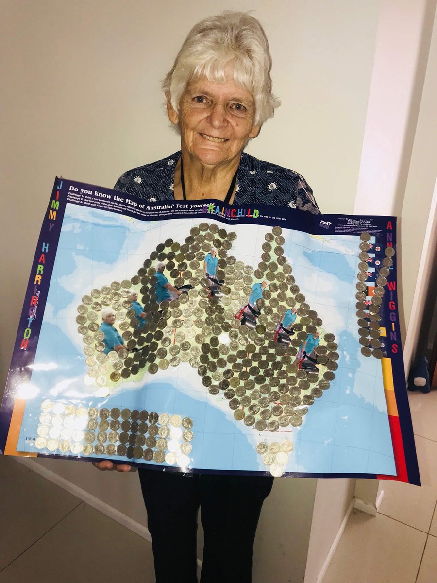 22MillionSteps's tweet photo. This superstar is Anne Wiggins. Anne is 73 years old and lives in Brisbane. Despite her own health conditions, she is currently looking after her husband who has Bowel Cancer. Anne really wanted to be a part of 22 Million Steps somehow, so she made this &amp; walked a few steps! ❤️ https://t.co/6EBKQHOFMI