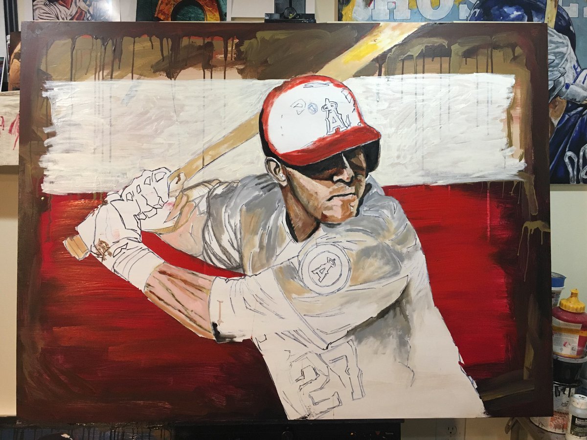 Art questions welcome until 11:30pm - tweet me when ready! #asktheartist while I work on my @MikeTrout #painting. #la #LosAngelesAngels @Angels #trout @PujolsFive @nickjonas