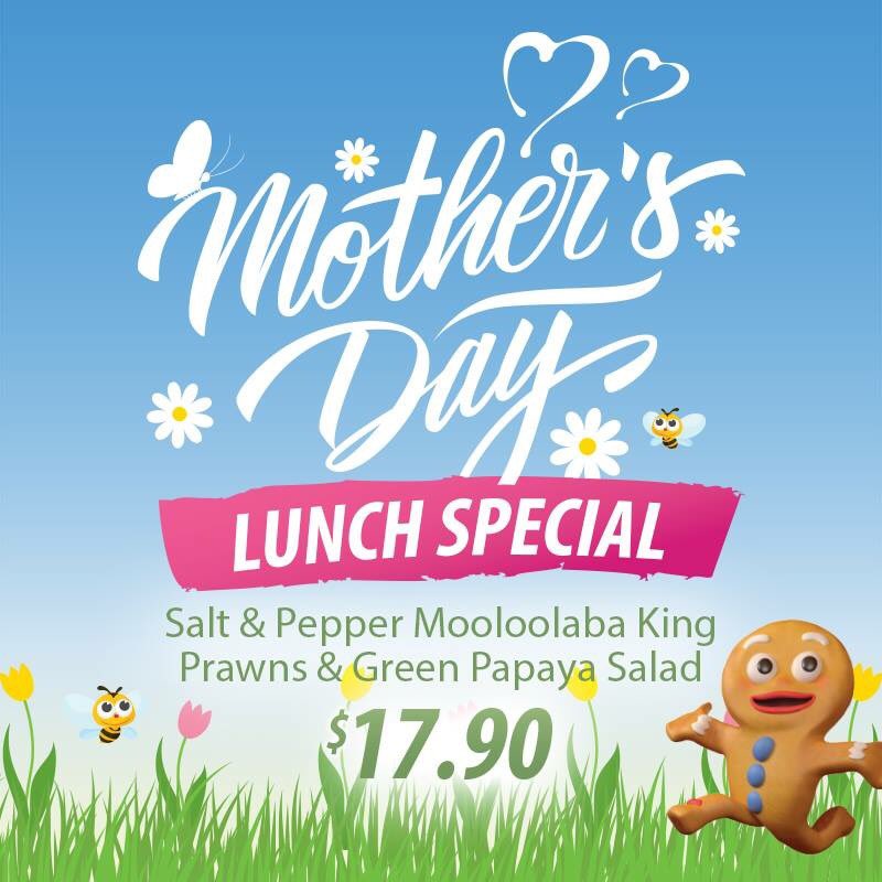 Take mum out for a #MothersDay #lunch &amp; treat her to succulent Salt &amp; Pepper Mooloolaba King #Prawns &amp; Green Papaya Salad-only $17.90 pp 🍽️