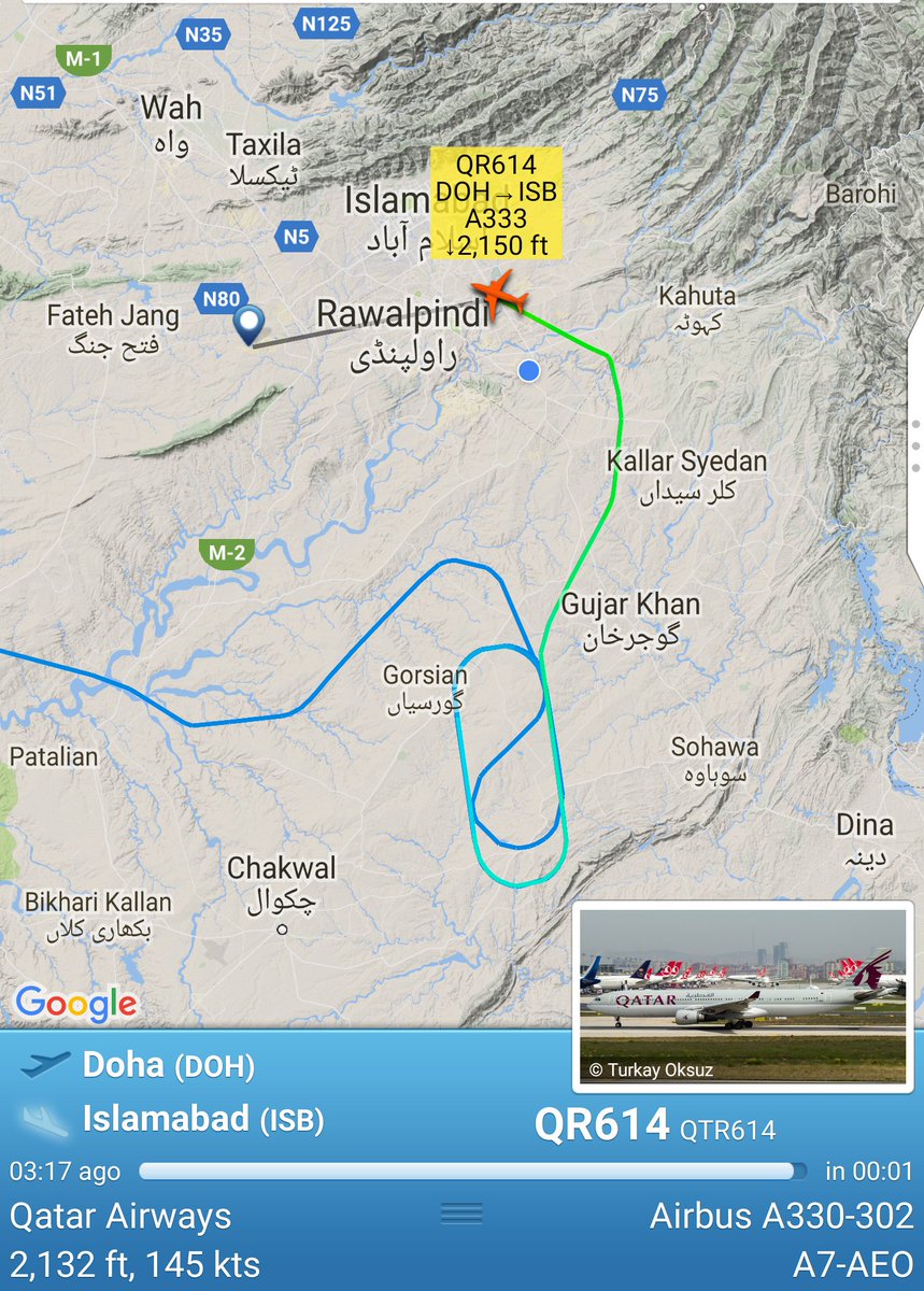 shafeKoreshe's tweet image. One of the last flights to #BBIP QR614 from Doha finally lands after a long hold while #IIAP gets fully operational @AirportPakistan
