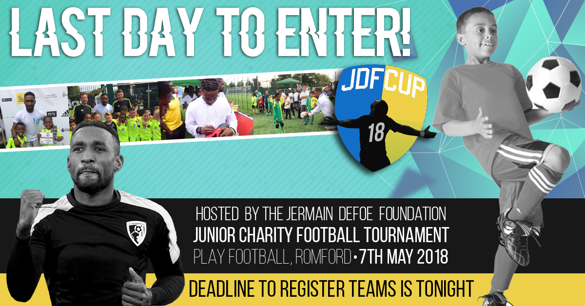 JermainDefoeFdn's tweet photo. Last Day To Register Football Teams! π β½
We have Only4οΈβ£ DAYS LEFT until this year's Football Tournament!!
Deadline to enter is TONIGHT! β³
Hurry, places almost full: ππ½ https://t.co/JPkZBZmGKp
#jdfcup #footballtournament #charityfootball #minisoccer #u6 #u6 #u8 #u8s https://t.co/Fc8bwEqL14