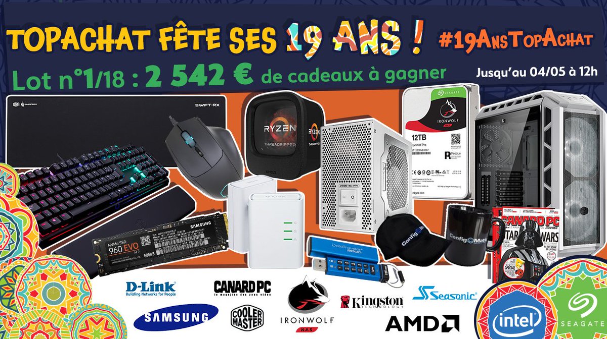 TopAchat's tweet image. 🎁Concours 🎁 #19AnsTopAchat +50 000€ de lots à gagner !

C'est parti pour le #Lot1 d'une valeur de 2542 € !

Pour participer RT + Follow 

Résultats : topachat.com/pages/concours…