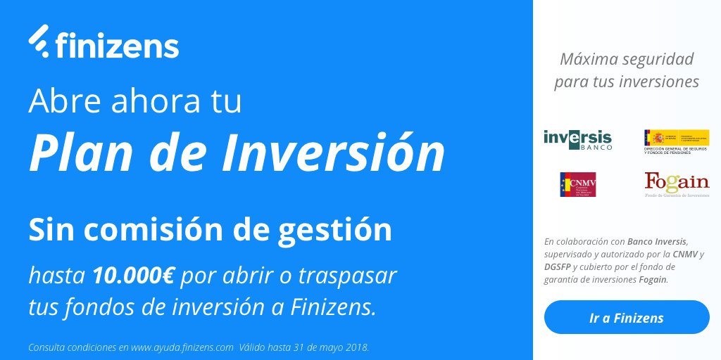finizens's tweet photo. Abre un nuevo plan de inversión o traspasa los fondos de inversión que tengas y durante un año, no te cobraremos la comisión de gestión en los primeros 10.000 euros #finizens #plandeinversion #roboadvisor #gestionautomatizada https://t.co/DAKmVWeVD3 https://t.co/x0NgjEqKrh