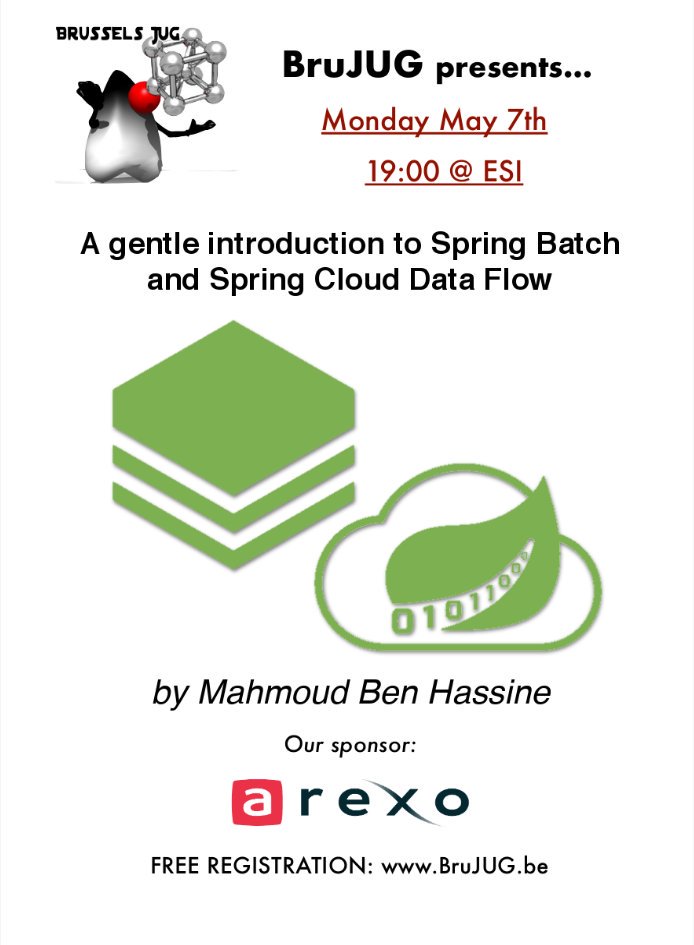 esi - bru (@esihe2b) on Twitter photo Prochain #brujug, le lundi 7 mai à 19h à l'ESI: « A gentle introduction to Spring Batch and Spring Cloud Data Flow » par Mahmoud Ben Hassine <a href="/_benas_/">Benas Liutas</a>
meetup.com/fr-FR/BruJUG/e… Prochain #brujug, le lundi 7 mai à 19h à l'ESI: « A gentle introduction to Spring Batch and Spring Cloud Data Flow » par Mahmoud Ben Hassine <a href="/_benas_/">Benas Liutas</a>
meetup.com/fr-FR/BruJUG/e…