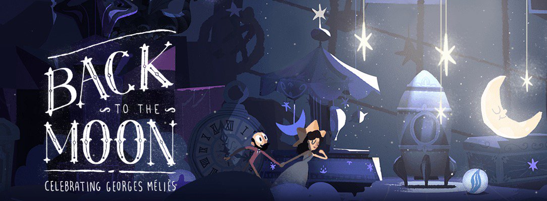 Esfera's tweet image. El Doodle de Google de hoy está dedicado a #GeorgesMéliès y es una preciosidad en 360º con título: "Viaje a la Luna" en honor a su película de 1902  g.co/doodle/udnf7c