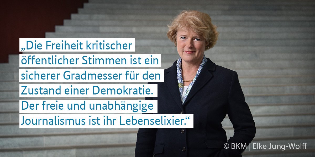 BundesKultur's tweet photo. Heute ist der internationale Tag der #Pressefreiheit. #WPFD2018 Dazu erklärt die Staatsministerin für Kultur und Medien, Monika Grütters: https://t.co/4NUWq0JbLp