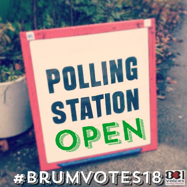 B31Voices's tweet photo. Polls are NOW OPEN until 10pm tonight #BrumVotes

Got last minute questions? What's my new NEW ward, candidates, polling station, do I need my polling card? 

See our Q&amp;A: https://t.co/v63Auw9atK #SWBrumVotes18 https://t.co/LzgntKfVEI