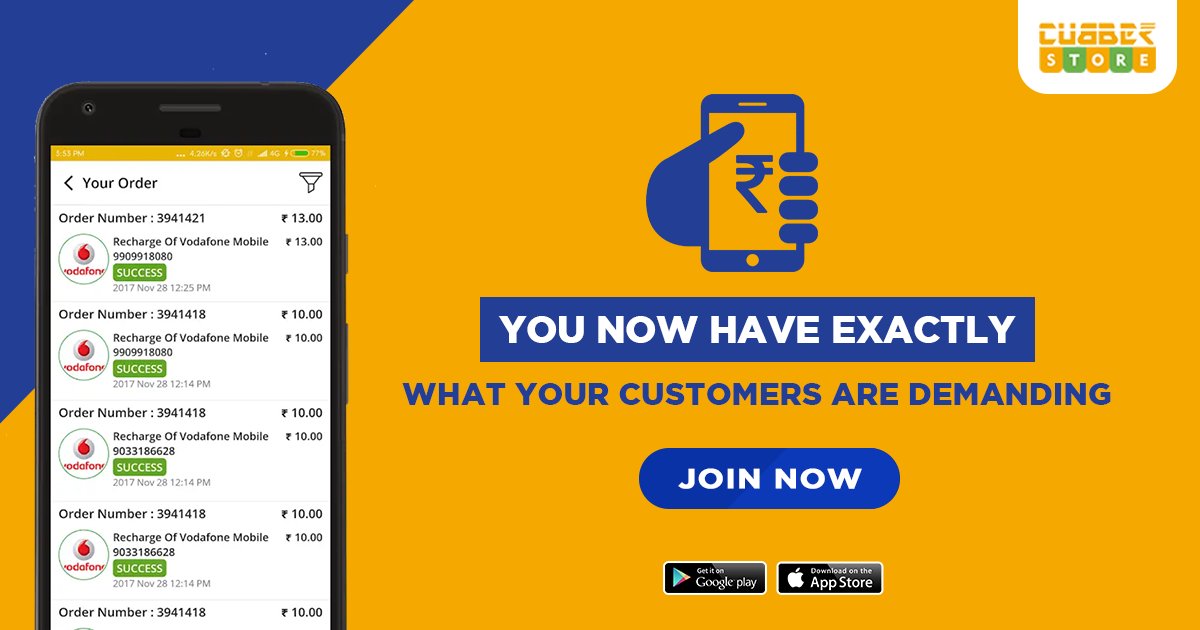 cubberonline's tweet image. Satify your customer&apos;s demand for online recharge! 
Get a host of benefits and income with @cubberonline . 
Know more about the store here: bit.ly/2ElezX3
Download Cubber Store App Now: bit.ly/2uMj1i5 

#Cubber #Merchantapp #cashlesssolutions #CubberStore
