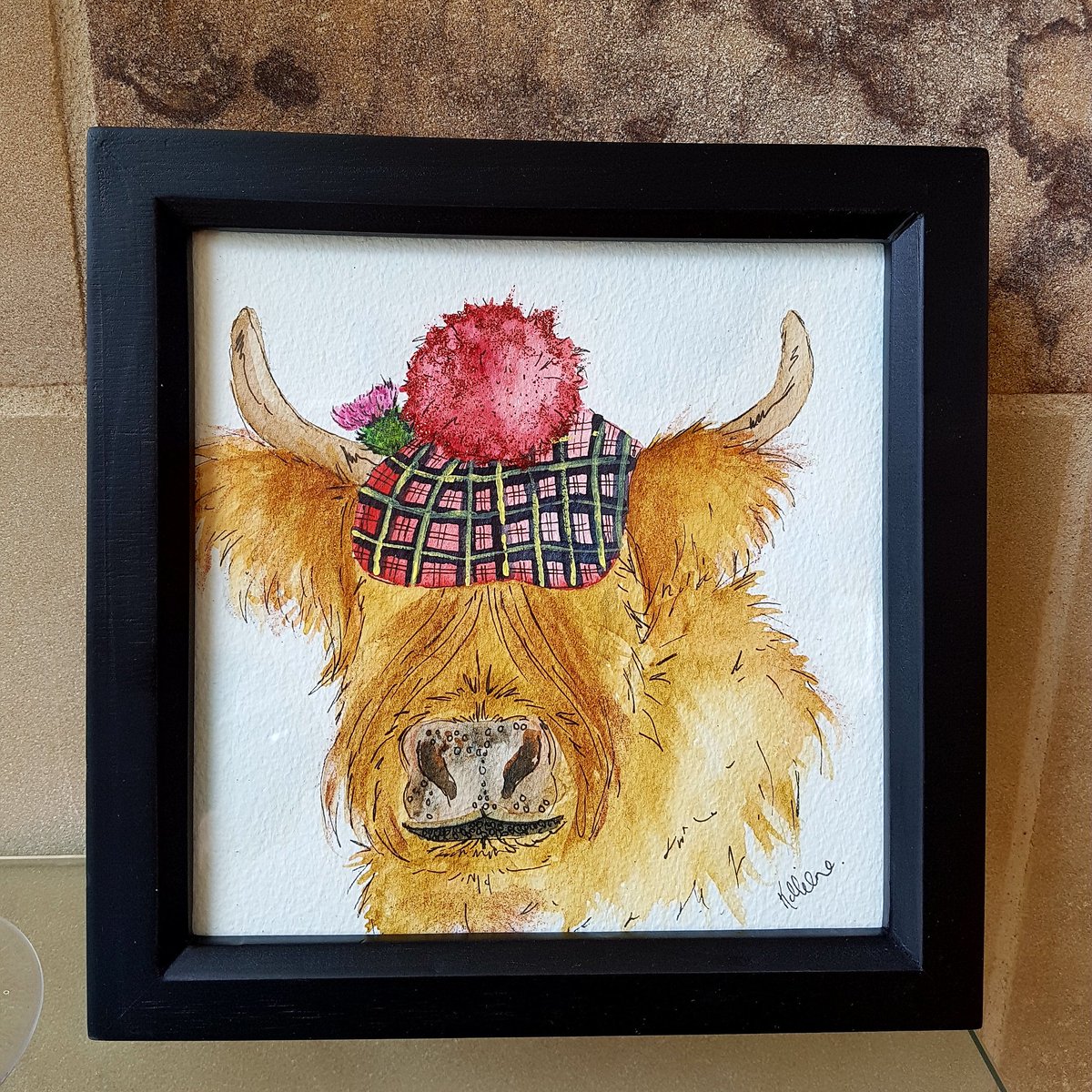 KarenWuffleluv's tweet photo. #highlandcoo and #thistlelove #original #watercolours framed and away to canada. #weddinggifts https://t.co/FdDaPqjGVK