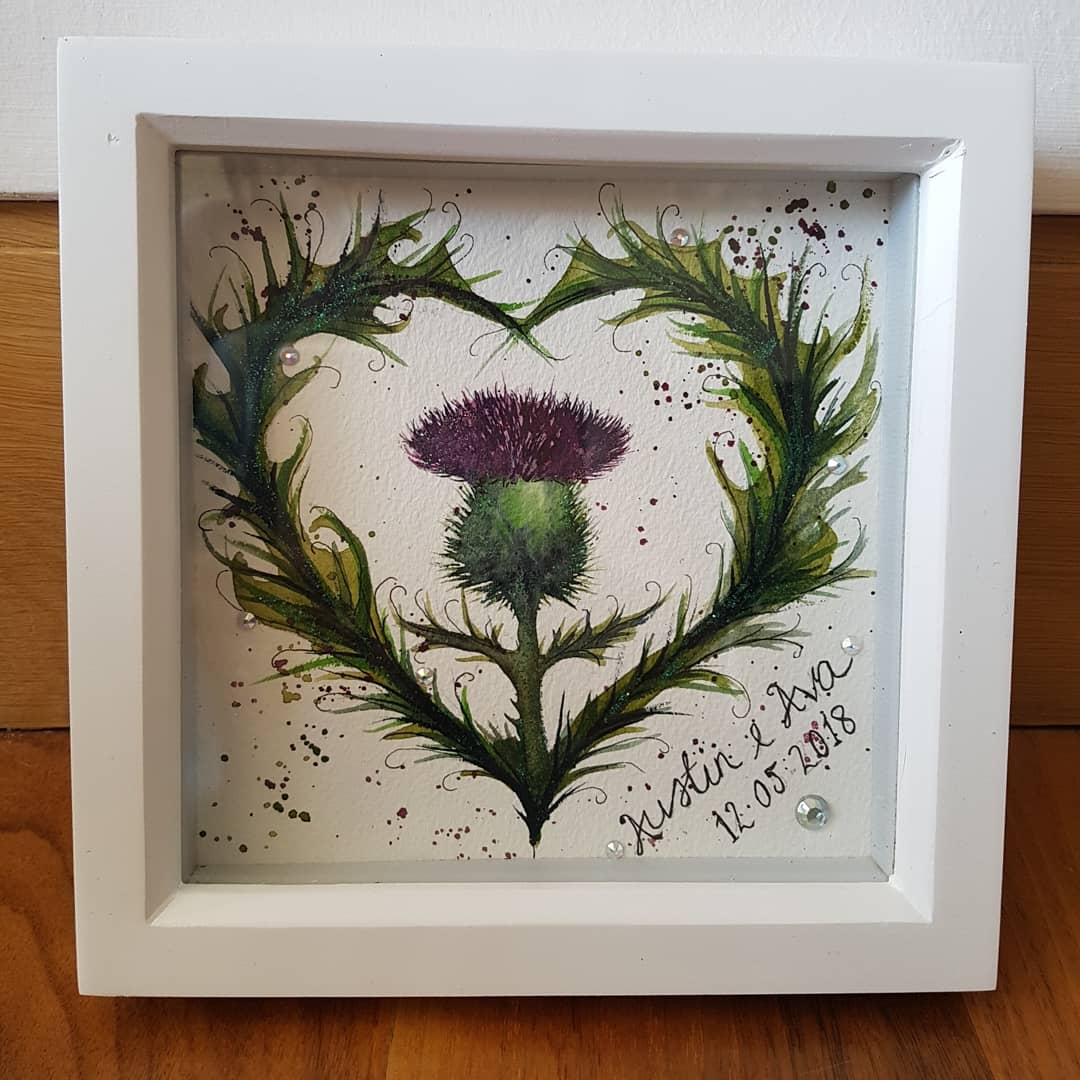 KarenWuffleluv's tweet photo. #highlandcoo and #thistlelove #original #watercolours framed and away to canada. #weddinggifts https://t.co/FdDaPqjGVK