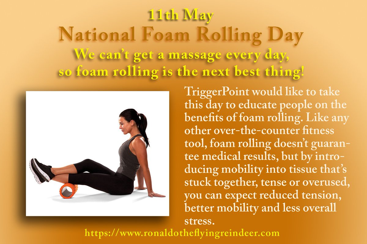 flyingronaldo's tweet photo. 11th May is #NationalFoamRollingDay #NationalTwilightZoneDay #EatWhatYouWantDay You brush your teeth every day, so why not brush your muscles daily with a foam roller. #FoamRollingDay2018 #FoamRollingDay #FoamRolling #Foamrolling #TriggerPoint #Pilates https://t.co/7HD1Szpuz1