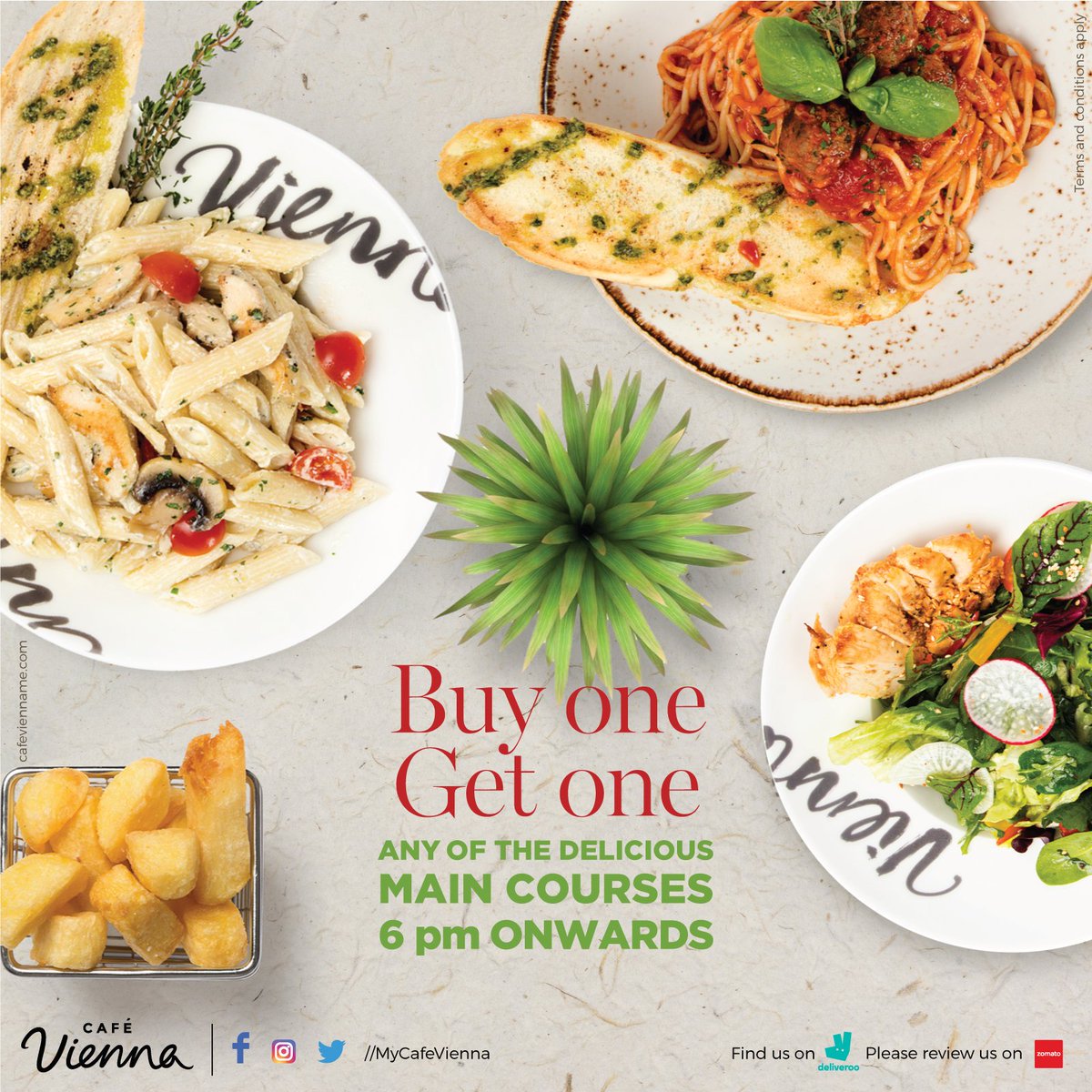 MyCafeVienna's tweet photo. Double the delight! From 6pm onwards, buy one get one free on any of the delicious main course at Café Vienna. Visit &amp; have a great time. #cafevienna #mydubai #offers https://t.co/VGbZRwOaNN