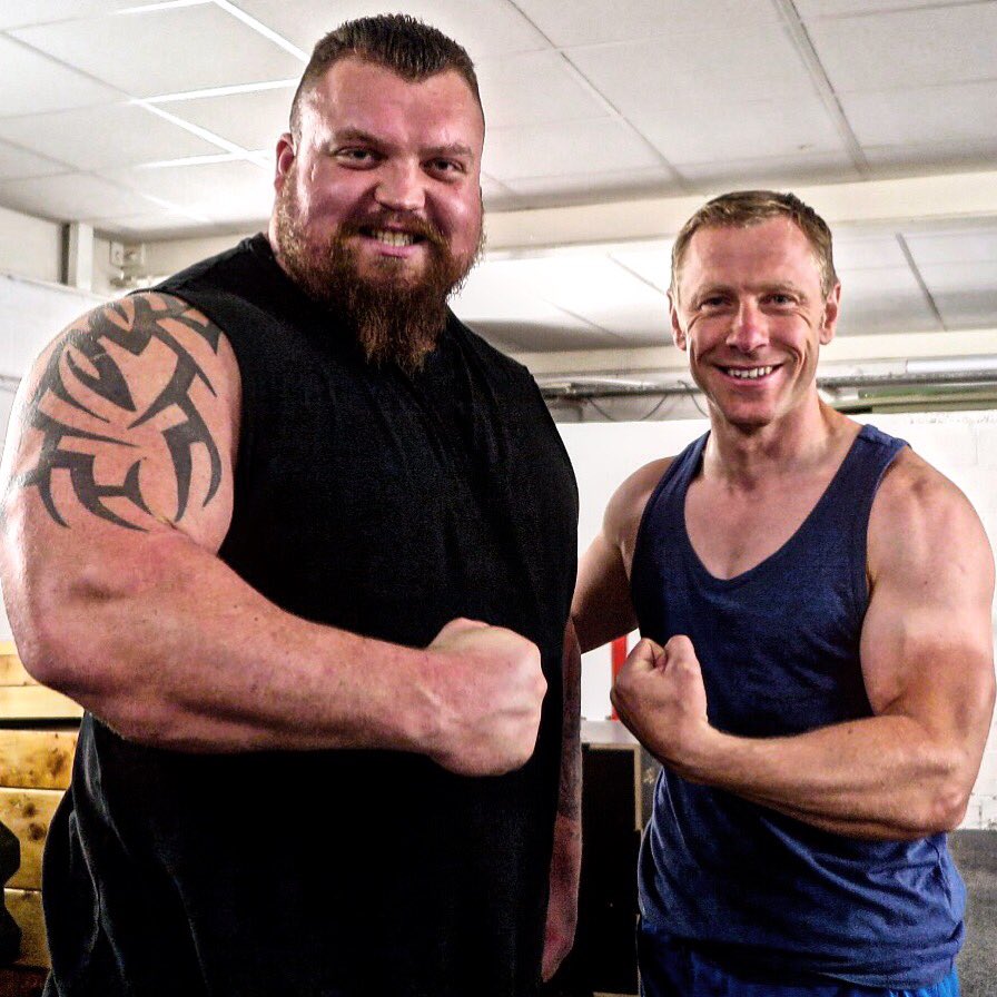 AndyTorbet's tweet photo. A final shot from this week's #beyondbionic 
The Beast himself @eddiehallwsm after our #deadlift training. I didn't manage to lift 10x my own weight here but I did mix #archaeology with #technology to come up with a solution. You'll have to watch the episode on @cbbc to see how https://t.co/8IDrb8pHKK