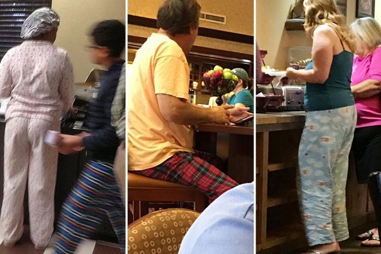 wear pyjamas to a hotel breakfast ...