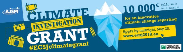 FondationBNPP's tweet photo. L'@_ajspi lance avec notre soutien la bourse #ECSJclimategrant pour les #journalistes #scientifiques #européens ! 10 000 € sont à gagner pour enquêter sur le changement climatique et ses impacts ! Candidatez jusqu'au 25 mai par ici https://t.co/aAu4y9uG4e https://t.co/KHm7E5kWhS
