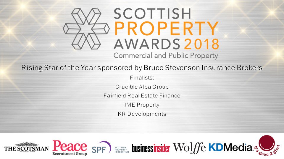 scotpropawards's tweet photo. Who will be the Rising Star of the Year presented by @BruceStevenson_? Find out tonight! #scotpropawards18 #commprop #CrucibleAlbaGroup #FairfieldRealEstateFInance @imeproperty #KRDevelopments https://t.co/aJmuWQ3Vmr