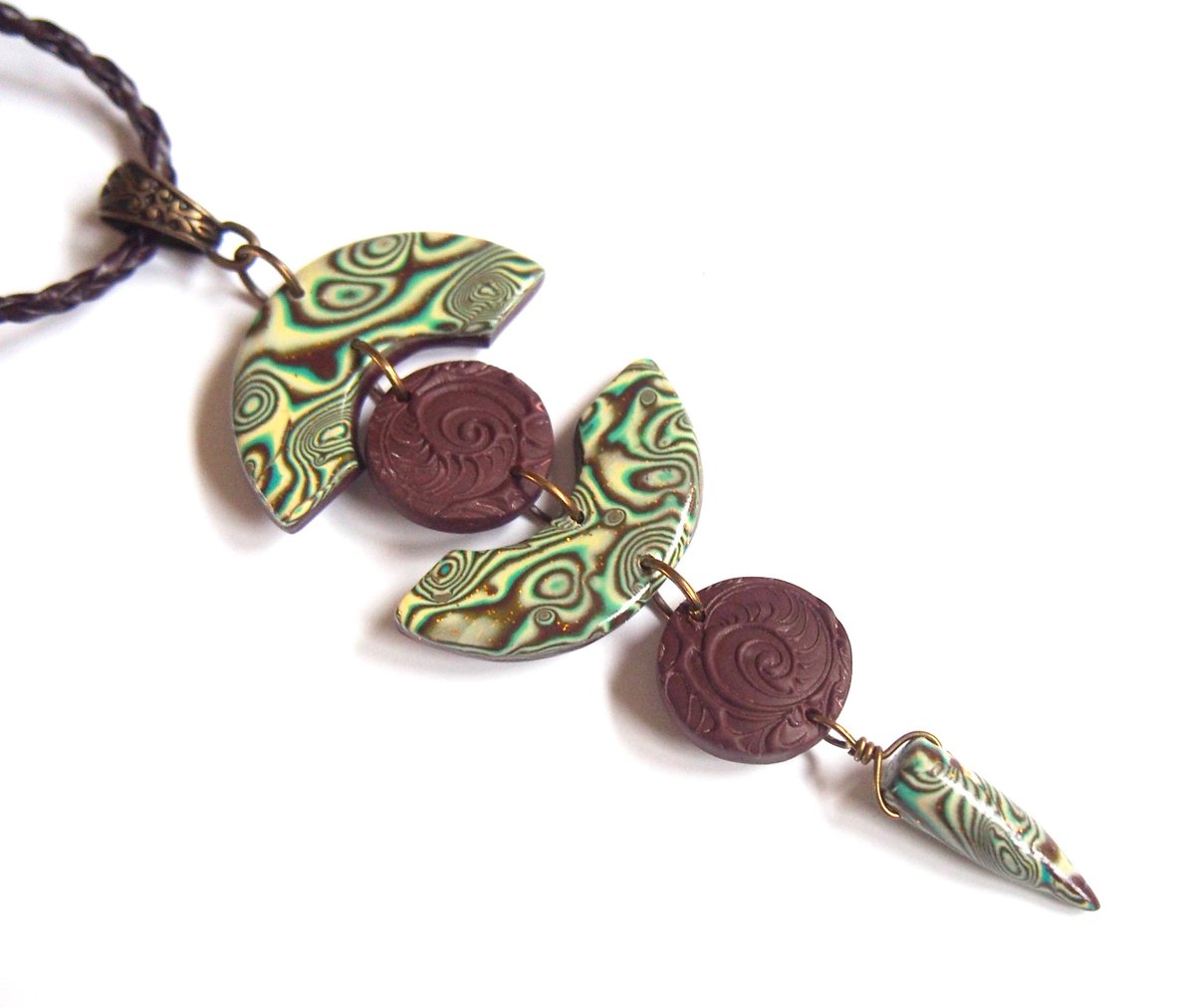 Ethnic Necklace - etsy.me/2jorhMI #ethnicpendant #brownpendant #vintagenecklace #polymerclay #clayjewelry #boho #bohojewelry #longpendant #mokumegane #largependant #jewelry #necklace #brown #women #green #handmade #clay #diy #ethnicnecklace #brownpendant