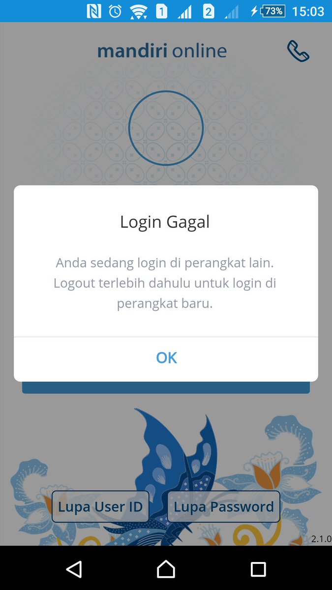 adhie_thob's tweet photo. @bankmandiri @mandiricare ini kenapa tdk bs log in ya tulisannya krn sdg log in dperangkat lain? https://t.co/pXQjVbaXZs