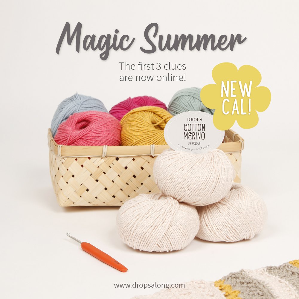 Garnstudio's tweet photo. Today starts our new #DROPSAlong - The #MagicSummerCAL! See the first 3 clues at https://t.co/gL82U6OZ8e 😍 #dropsdesign #crochetalong #dropscal #dropscottonmerino https://t.co/pKXXqXXMAz