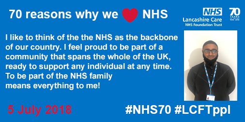 WeAreLSCFT's tweet photo. Imran works in the Trust's Human Resources department. Being a part of the #NHS means everything to him! #70DayCountdown #NHS70 #LCFTppl #LCFTQuality https://t.co/ToLBUssMHi