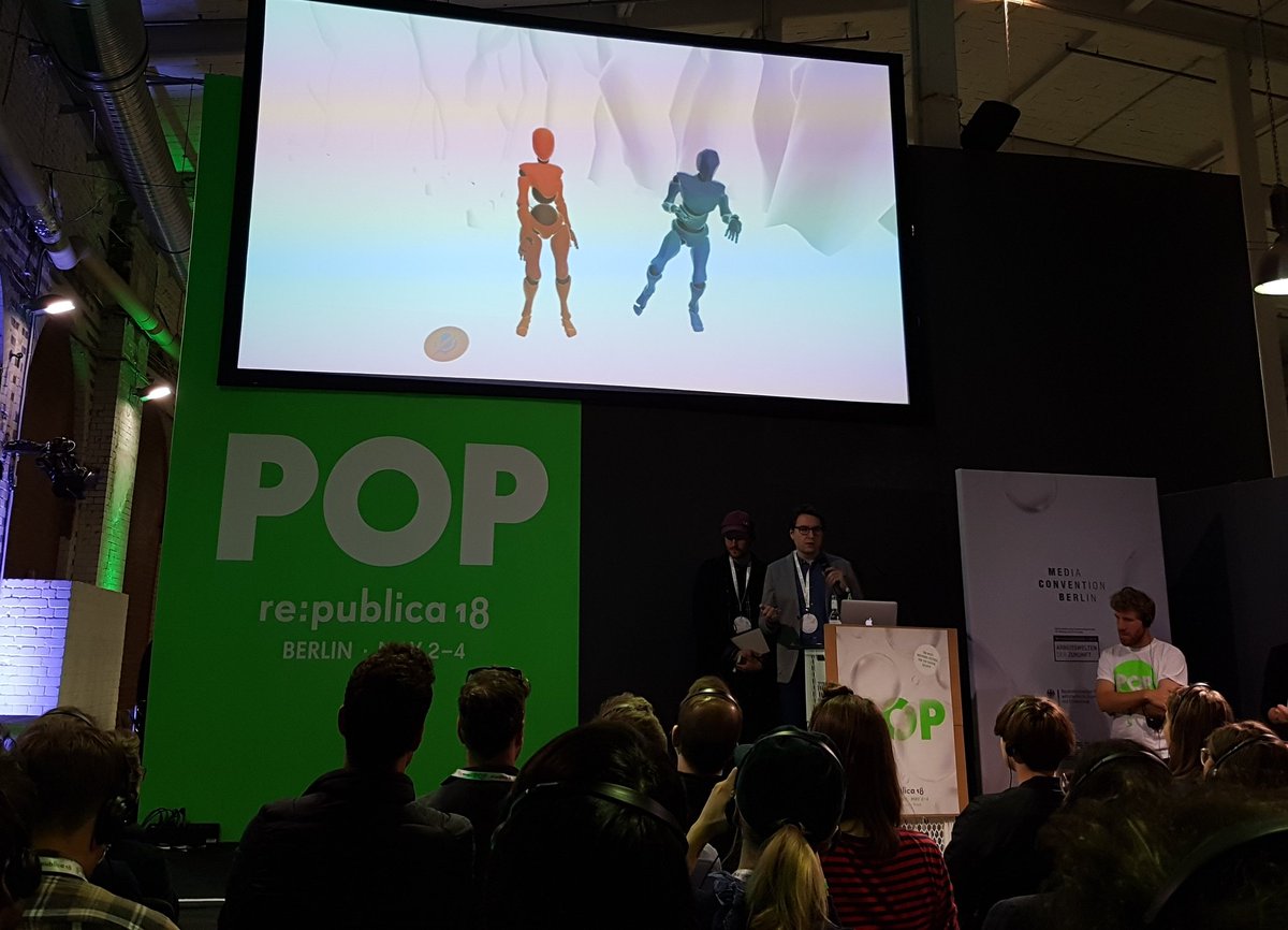 CyberRaeuber's tweet photo. "We need to develop new kinds of plays for this new kinds of theatre"
with @m_gruenheit about #cybertheater #vrtheatre #rp18 #performersion https://t.co/1LTaDxoT3t