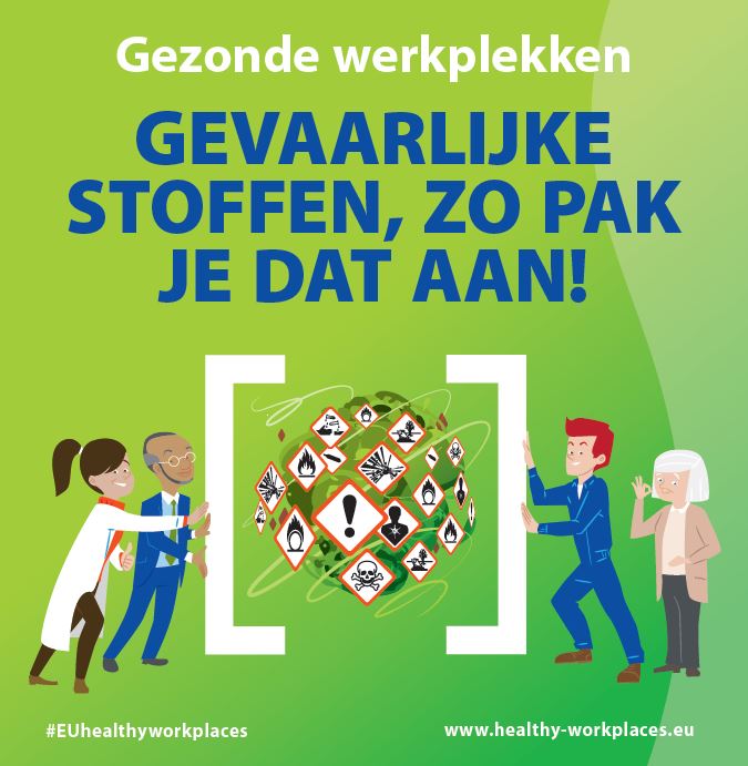 FODWerk's tweet photo. Lancering van de nieuwe campagne van @EU_OSHA : "Gevaarlijke stoffen, zo pak je dat aan” #EUhealthyworkplaces #DangerousSubstances https://t.co/dJo484LkRx