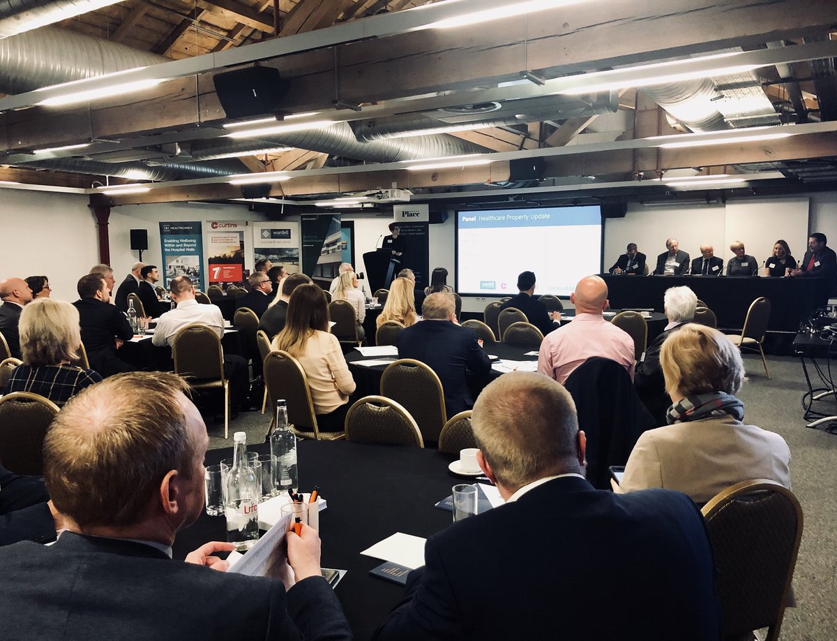 Panel discussing #healthcareproperty innovations and North West schemes, with speakers from @TheChristieNHS @GRAHAM_Building @GM_HSC @ibigroup #OnePublicEstate and @BelongVillages