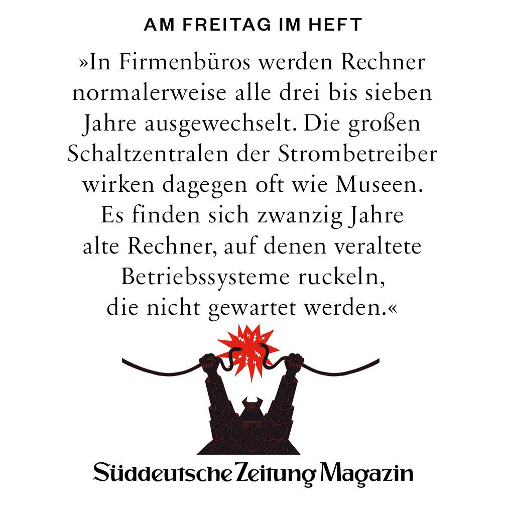szmagazin's tweet photo. Wie sicher ist das deutsche Stromnetz? Eine Recherche von @tillkrause und @hatr – am Freitag im Heft in der @SZ und unter https://t.co/ZKiEyED506 https://t.co/QDE9BWhP8a